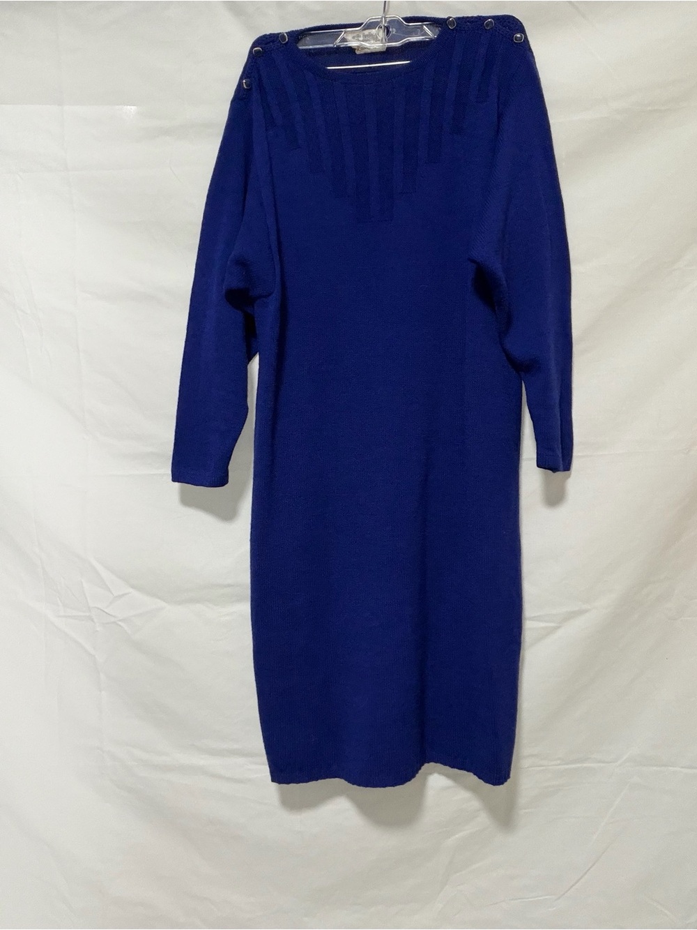St. John Cobalt Blue Long Sleeve Knit Midi Dress with Shoulder Buttons